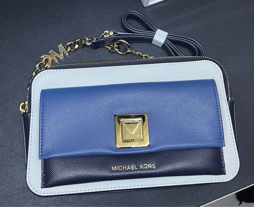 Michael Kors Sylvia Tri Color Crossgrain Leather Double Zip