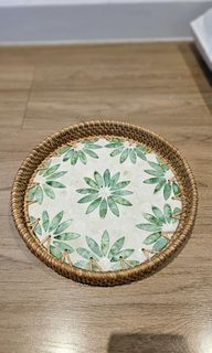 Mother of Pearl Rattan Tray Set