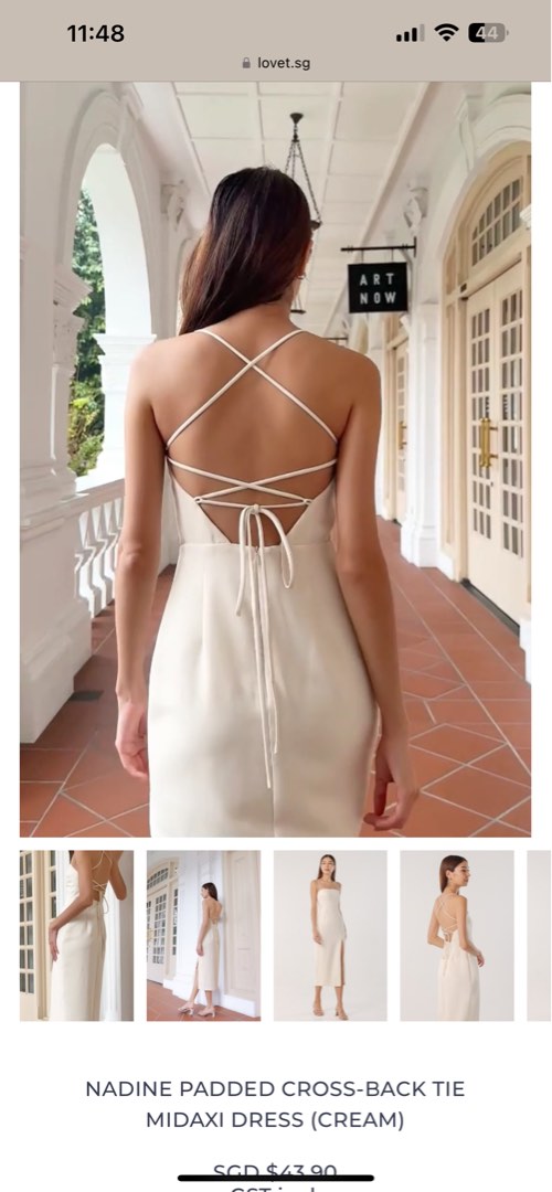 Nadine Padded Cross-Back Tie Midaxi Dress (Cream), Women's Fashion, Dresses  & Sets, Dresses on Carousell