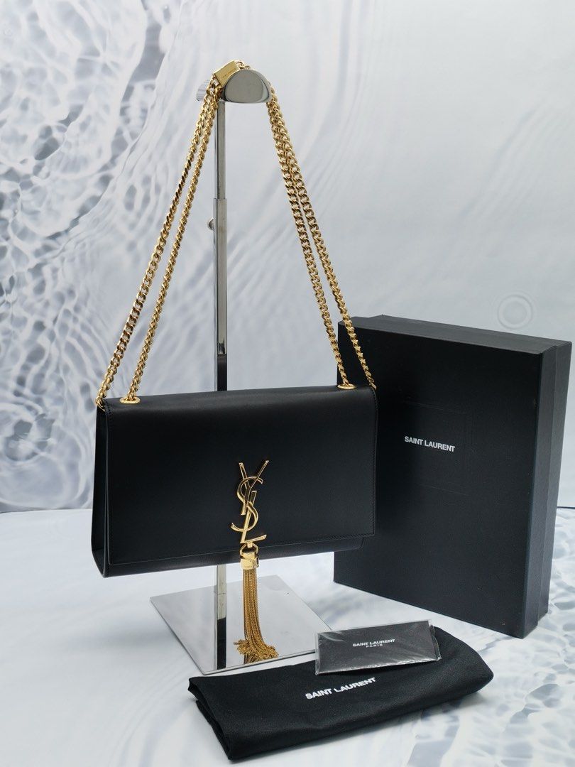 Ysl black purse gold chain best sale