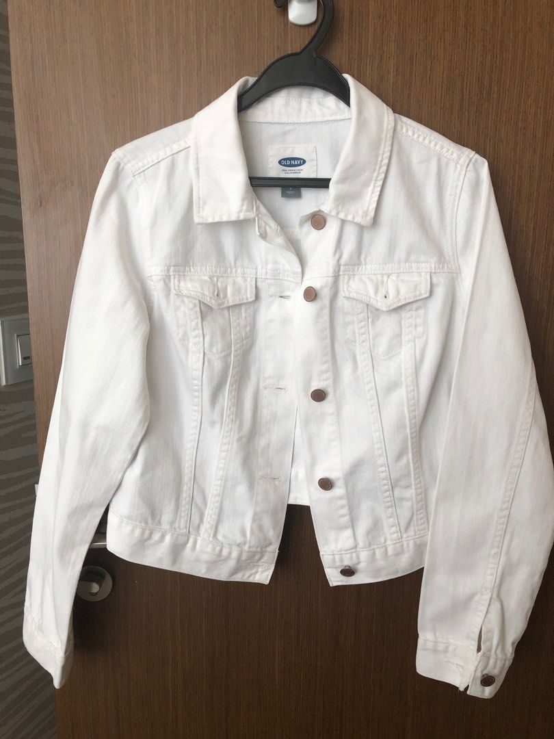 OLD NAVY white denim jacket Women s Fashion Coats Jackets and Outerwear on Carousell