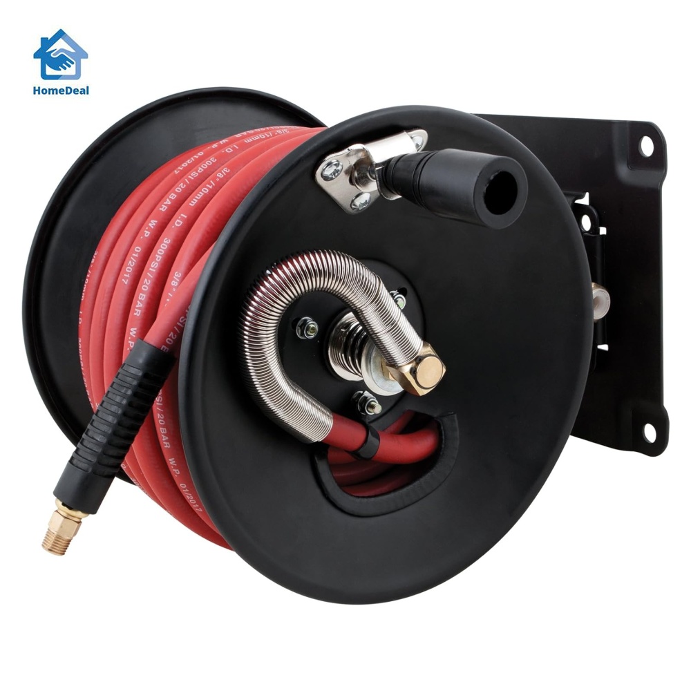 Performance Tool M672 Quick Mount Hand Crank Air Hose Reel (3/8 Air Hose x  50 ft. Capacity, Hose Included) (50' x 3/8 Rubber Quick Change Reel/Hose),  Furniture & Home Living, Home Improvement