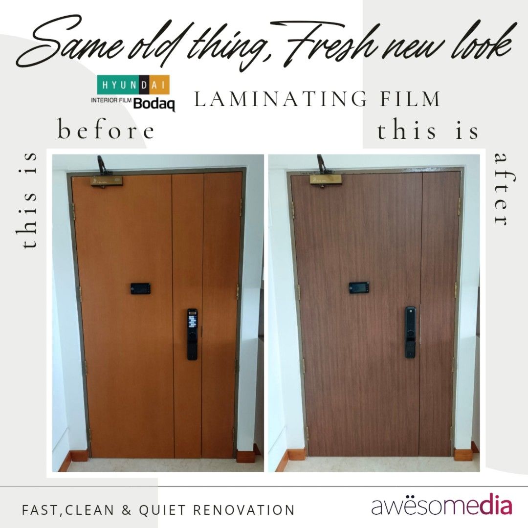 Retain old furniture and revamp, making old look new. Relaminate/wrap main door/frame/kitchen cabinet/wardrobe/feature wall/table top/console/sliding door etc.62863115210243112
