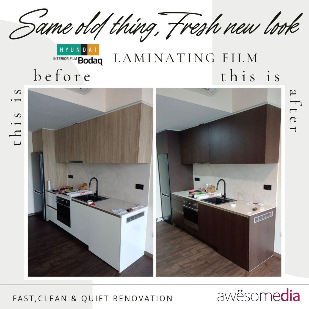 Retain old furniture and revamp, making old look new. Relaminate/wrap main door/frame/kitchen cabinet/wardrobe/feature wall/table top/console/sliding door etc.62863115210243114