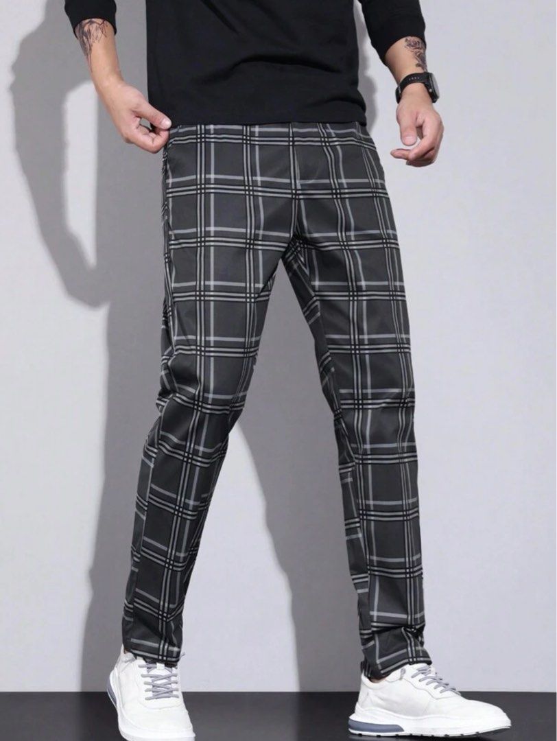 shein men grey checkered pants Men s Fashion Bottoms Trousers