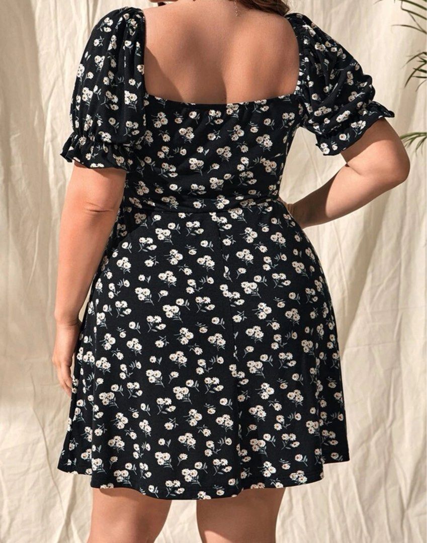 Ditsy Floral Puff Sleeve Backless Knot Dress