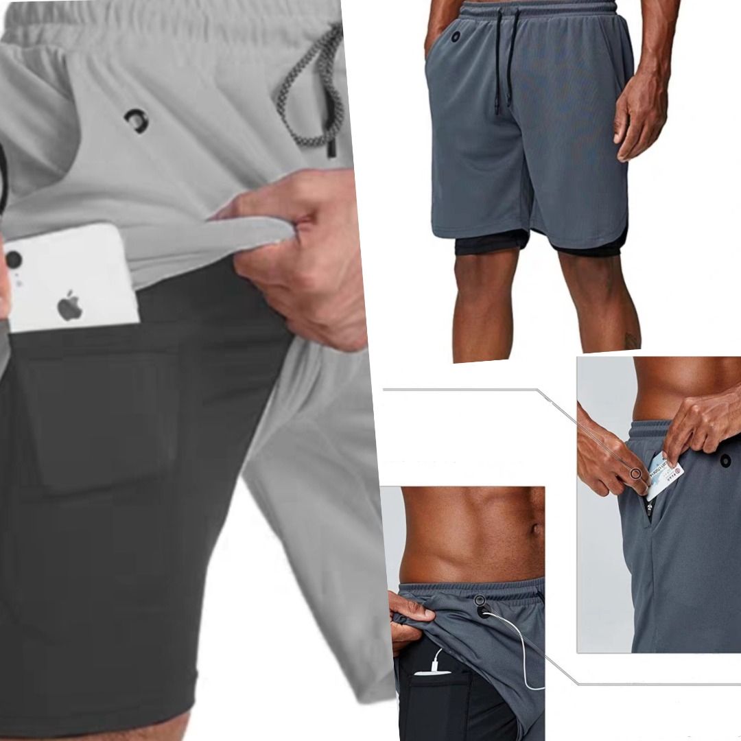 Sports Gym Fitness Shorts With Phone and Hidden Pocket Compression