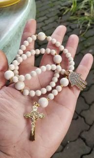 St. Benedict Ivory bone with Hasma hand protection rosary,made in Vatican Rome