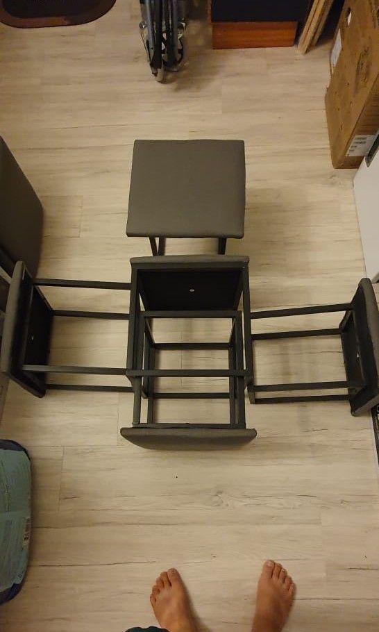 Stackable cube footstool stool (Category: Chairs) located in Kuala Lumpur. Submitted by timowr (Listing ID 1284049291, Image 1). Description: Set of 5 stackable stools. Frame is made of steel, so all stools are very sturdy. Convenient for storage when not in use. Only used once or twice when guests came over. Letting go since wrong height for my sofa Whole set 150 COD around Bandar Utama/PJ only, since the stools are a bit heavy.