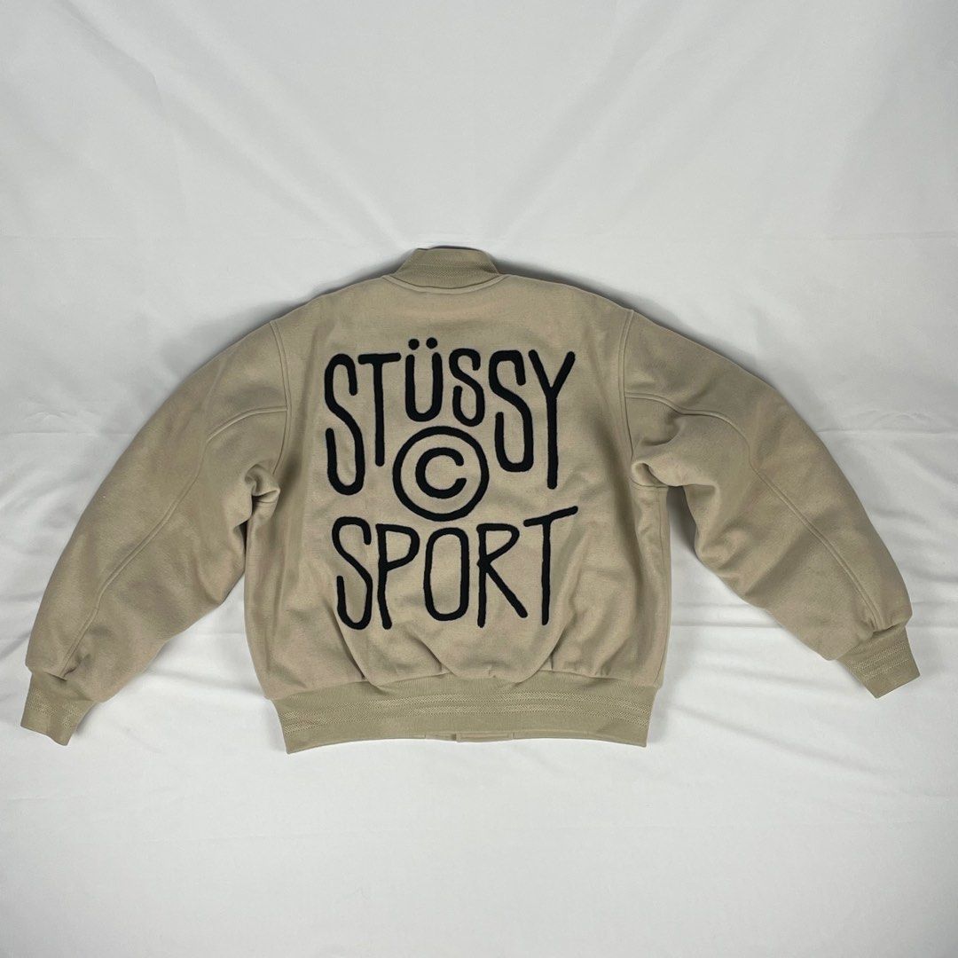 Stussy Sport Melton Varsity Jacket Oatmeal