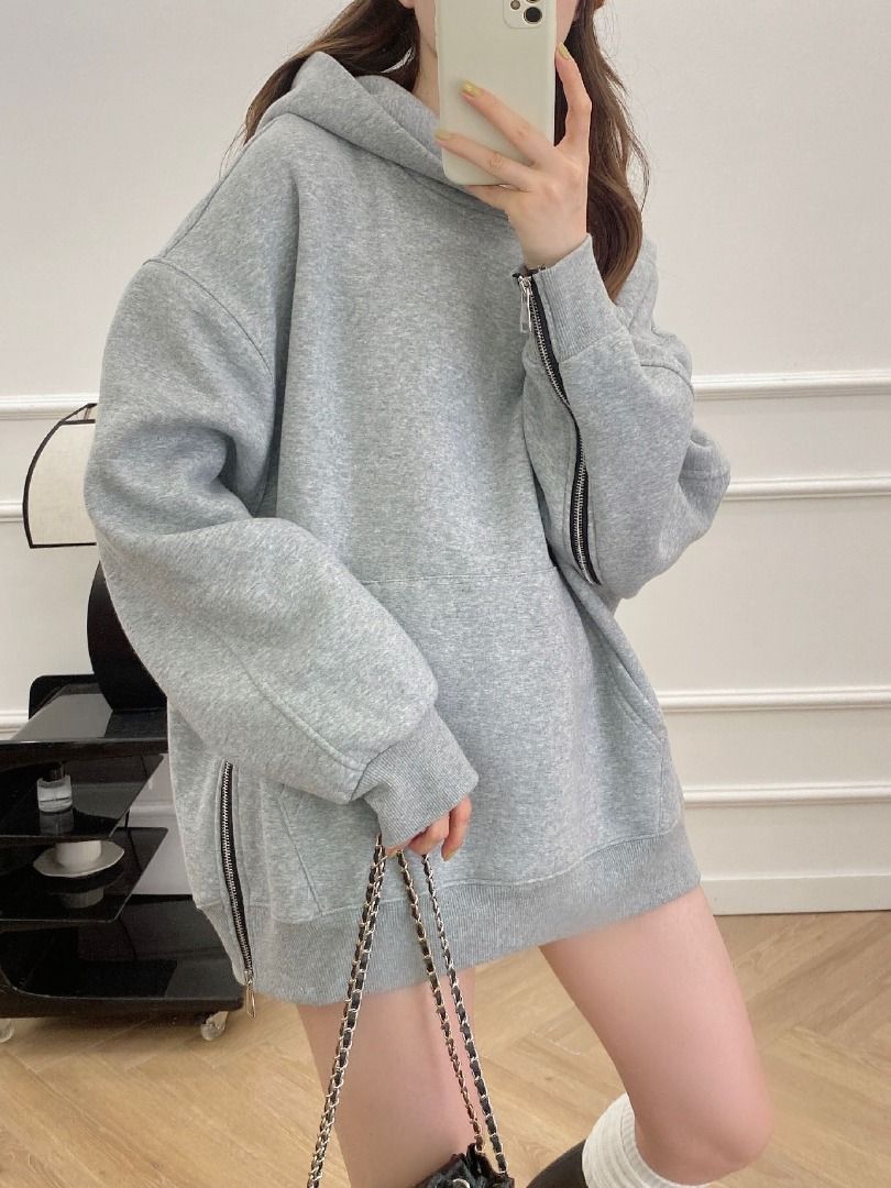 Sweater Hoodie Wanita Polos Gray Korean Hoodie Pocket Sweater