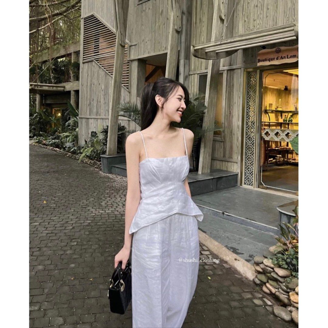 Taplie Top White Linen Spaghetti Strap shushi Women s Fashion Tops Sleeveless on Carousell
