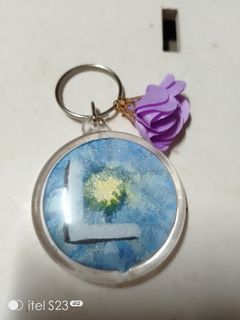 Water colored letter with flower keychain/bag charm