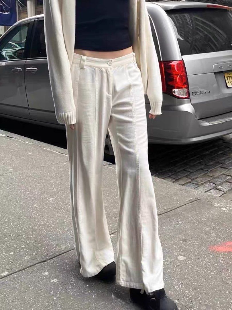 White linen flare pants clearance