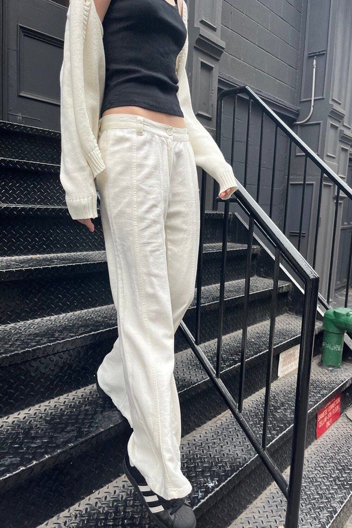 White linen top flare pants