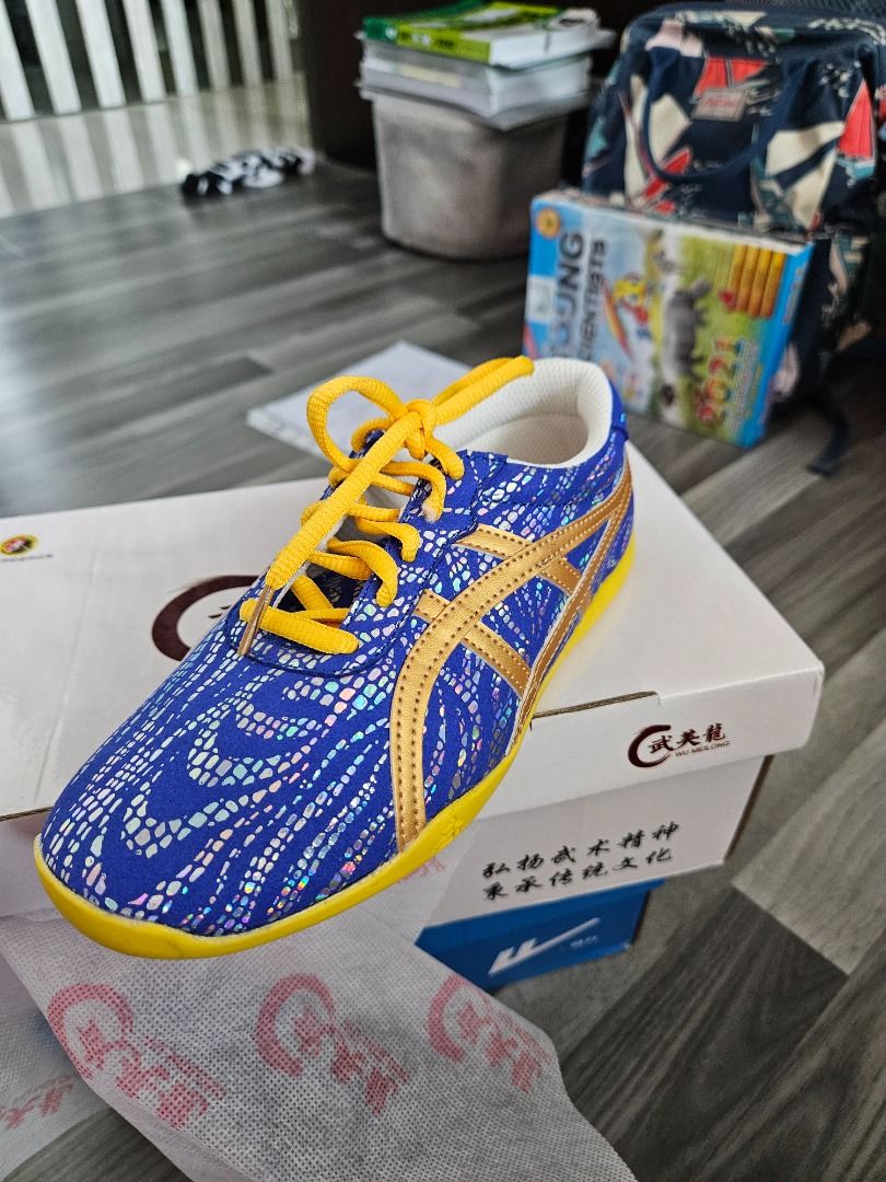 Wushu Shoes Blue Golden Stripes New Sales Promotion Kids Yellow Soles 34 220 Must Buy