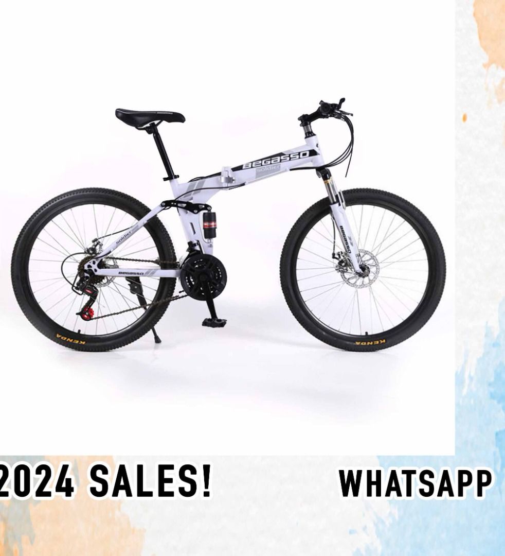 26 inch 21 Speeds Begasso White Foldable Bike Foldie Full Suspension Mountain Bike MTB