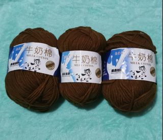 3Pcs 50g Milk Cotton Yarn Wool 4ply - Dark Brown