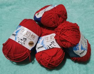 4Pcs 50g Milk Cotton Yarn Wool 5ply - Bright Red