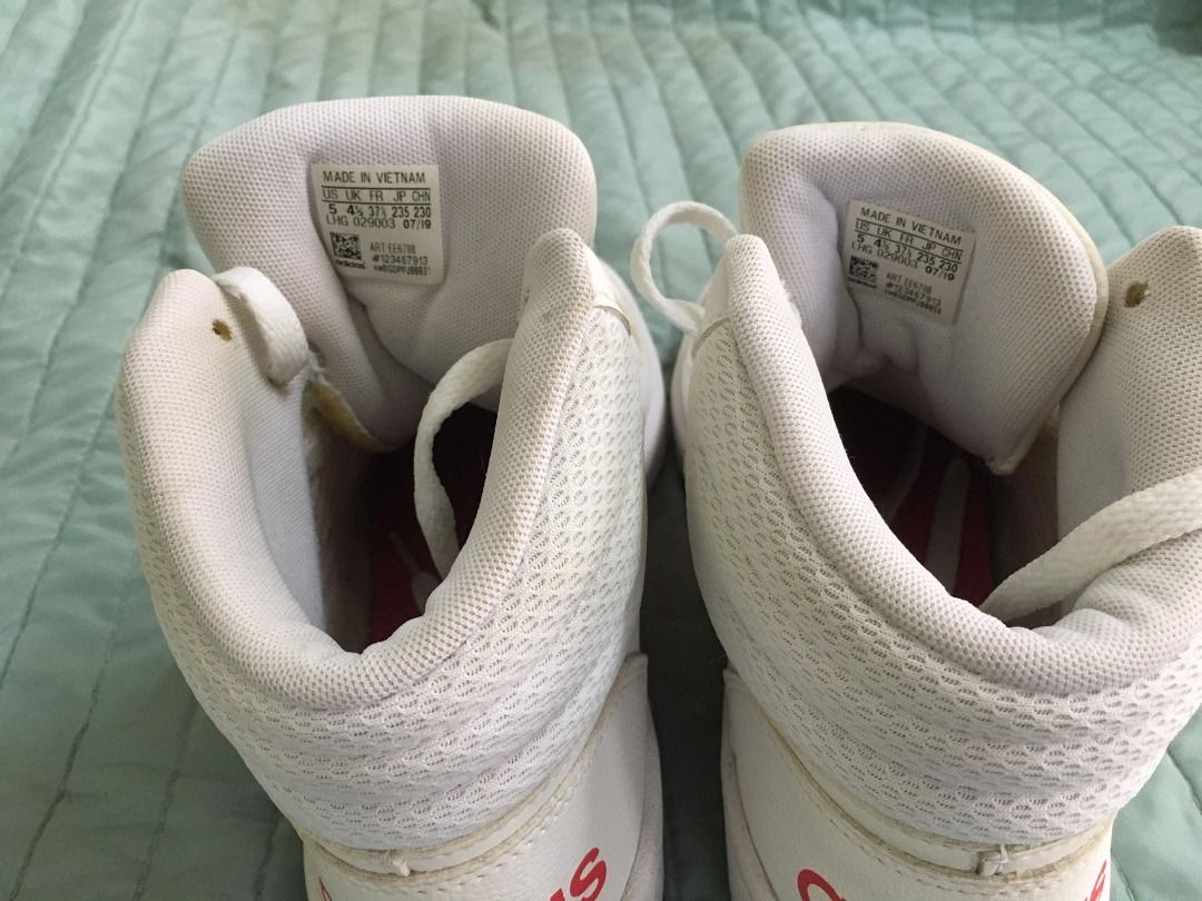 Adidas Hoops Mid 2.0 Girls Size US 5 EE6708 High Top White Coral Pink Women s Fashion Footwear Sneakers on Carousell