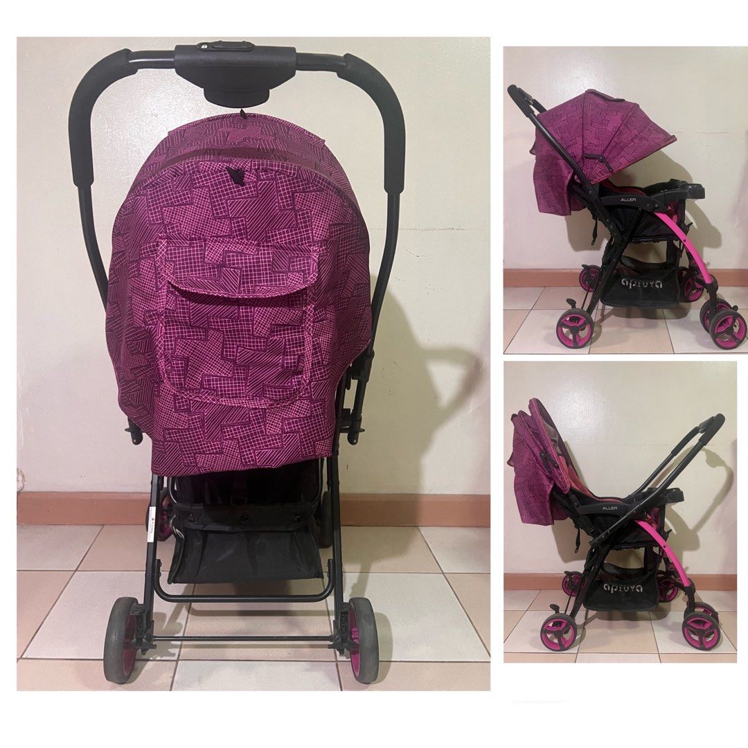 Apruva Pink Reversible BABY Stroller (Category: Strollers) located in Taguig. Submitted by thefiveclub (Listing ID 1284323124, Image 3). Description: APRUVA REVERSIBLE STROLLER ✿ Product Usage: Newborn up to 3 years old. ✿ 5 point safety harness, adjustable canopy ✿ Bought at SM for 5K+ ✿ Needs cleaning: Torn 1 side of net (Check last photo) ✿ DM me for other details. ✿ NO RETURN, NO EXCHANGE POLICY!.