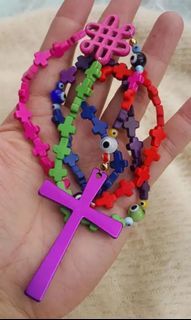 Beautiful colorful torquise cross with evil eye murano protection & luckycharm rosary