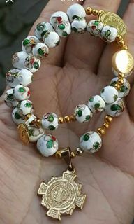 Beautiful white cloissone mother & child rosary bracelet