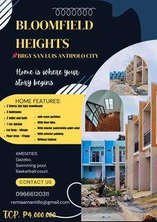 BLOOMFIELD HEIGHTS - ON GOING CONSTRUCTION TOWNHOUSE FOR SALE IN ANTIPOLO CITY