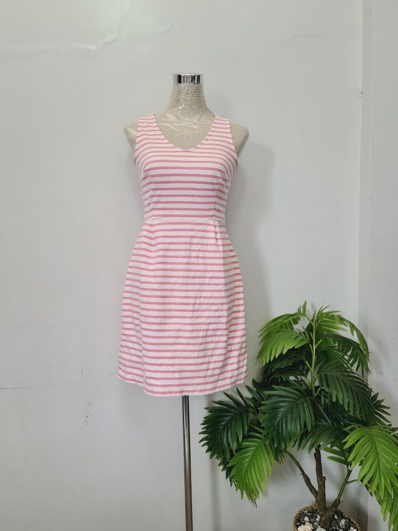 Branded old navy midi office formal cotton stripe pink dress Women s Fashion Dresses Sets Dresses on Carousell