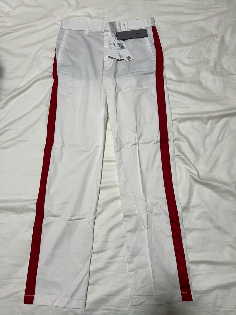 White jeans with hotsell red stripe