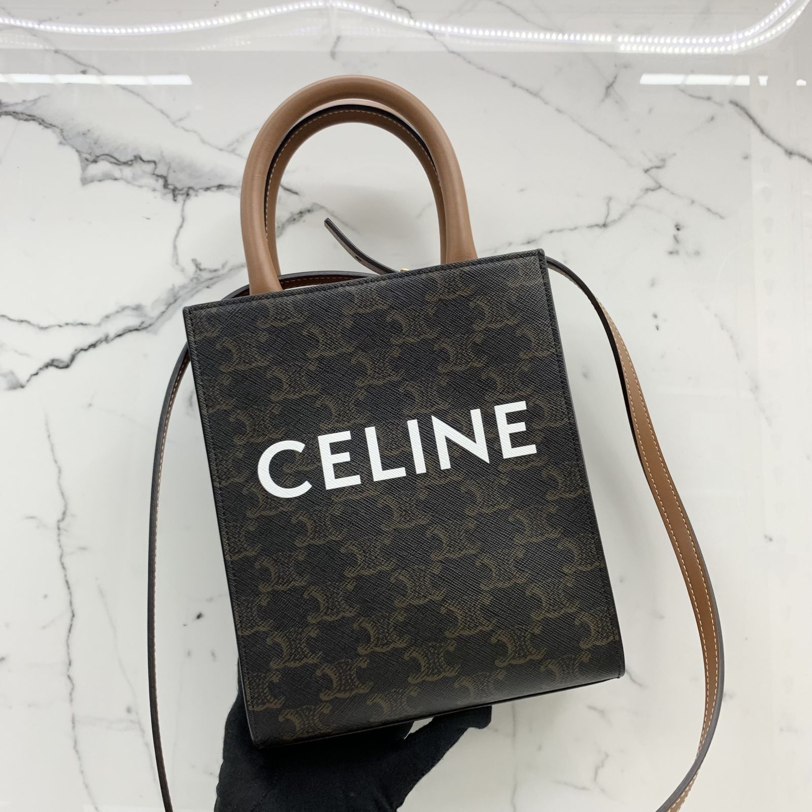 CELINE TRIOMPHE CANVAS MINI VERTICAL CABAS SHOULDER BAG 247002535 AL