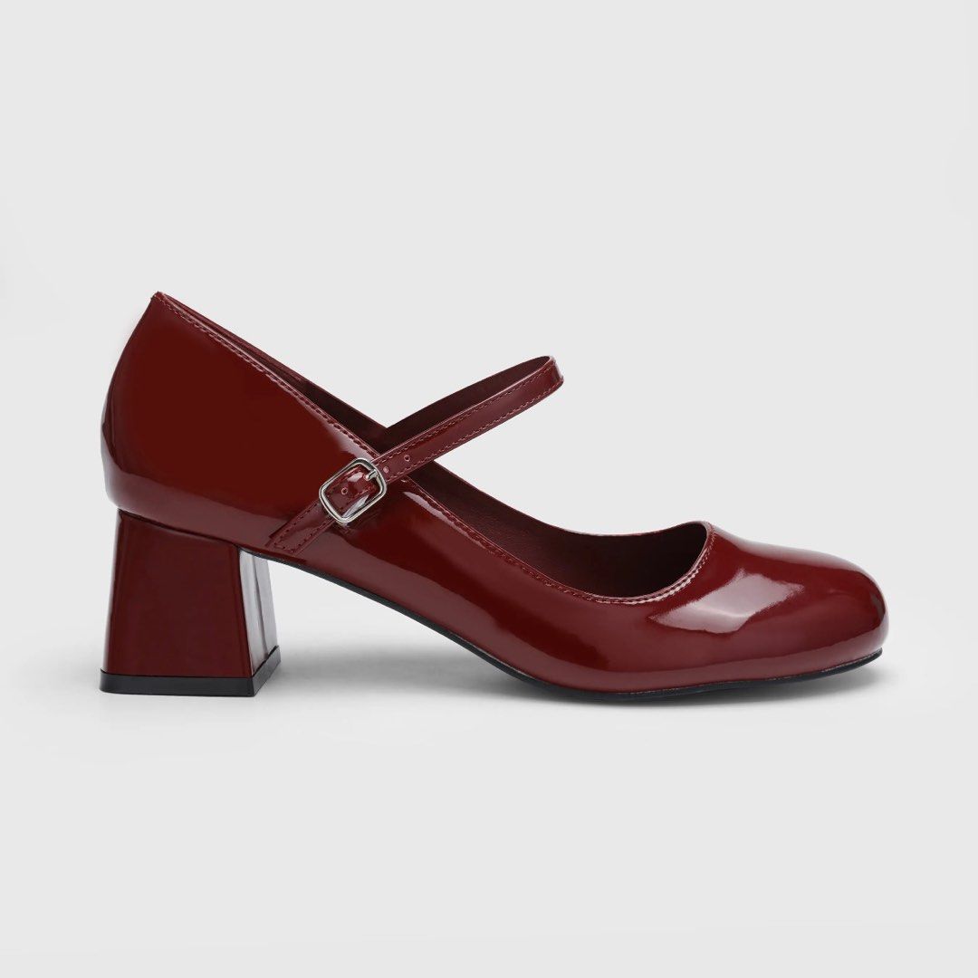 Chunky Heeled Mary Jane Wine Red Shoes Women s Fashion Footwear