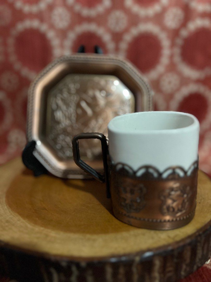 Classic Copper Cups and Saucers J153-B7 (Category: Coffee & Tea Tableware) located in Bulacan. Submitted by selling_low_by_bella_ben (Listing ID 1284401694, Image 2). Description: Classic Copper Cups and Saucers J153-B7 💰249 each 📌 SET: 4 pairs available ✅ 9.5/10 condition (Please check pictures for the overall condition) ✅ Measurement is indicated in the photo ✅ No box, therefore glassware without box may have minimal scratches due to stacking