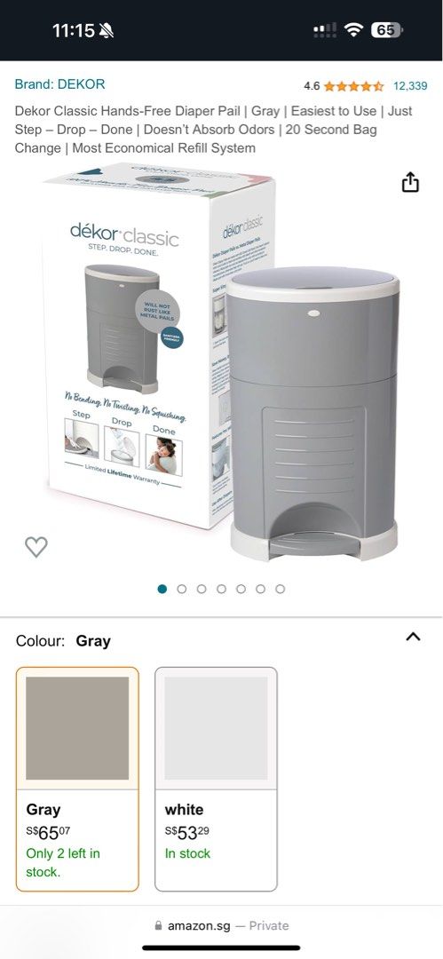 Dekor Classic Hands Free Diaper Pail Babies Kids Baby Nursery