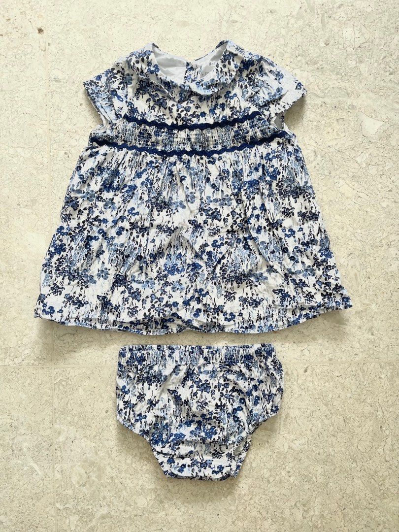 F F Baby Girl Dress Set Blue Floral Dress with Underpants 3 6M