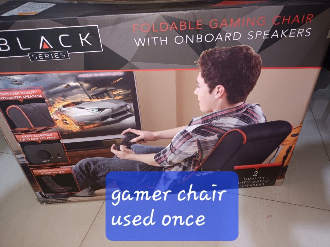 Black series foldable gaming chair with sale onboard speakers