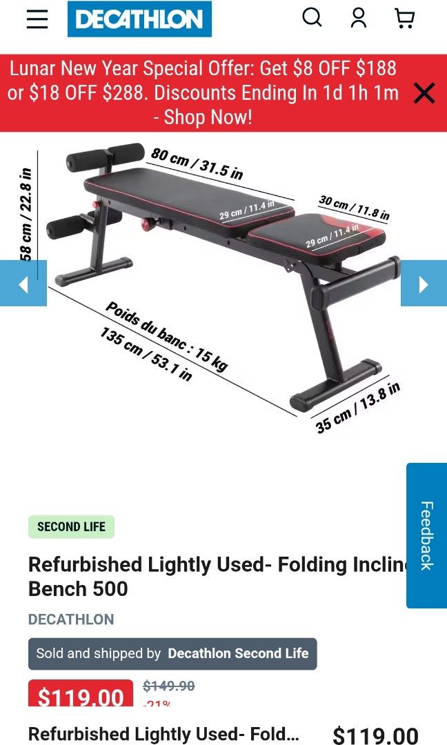 Domyos by decathlon 2025 folding incline bench 500