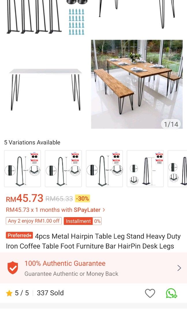 Hairpin legs for table one set Furniture Home Living Furniture
