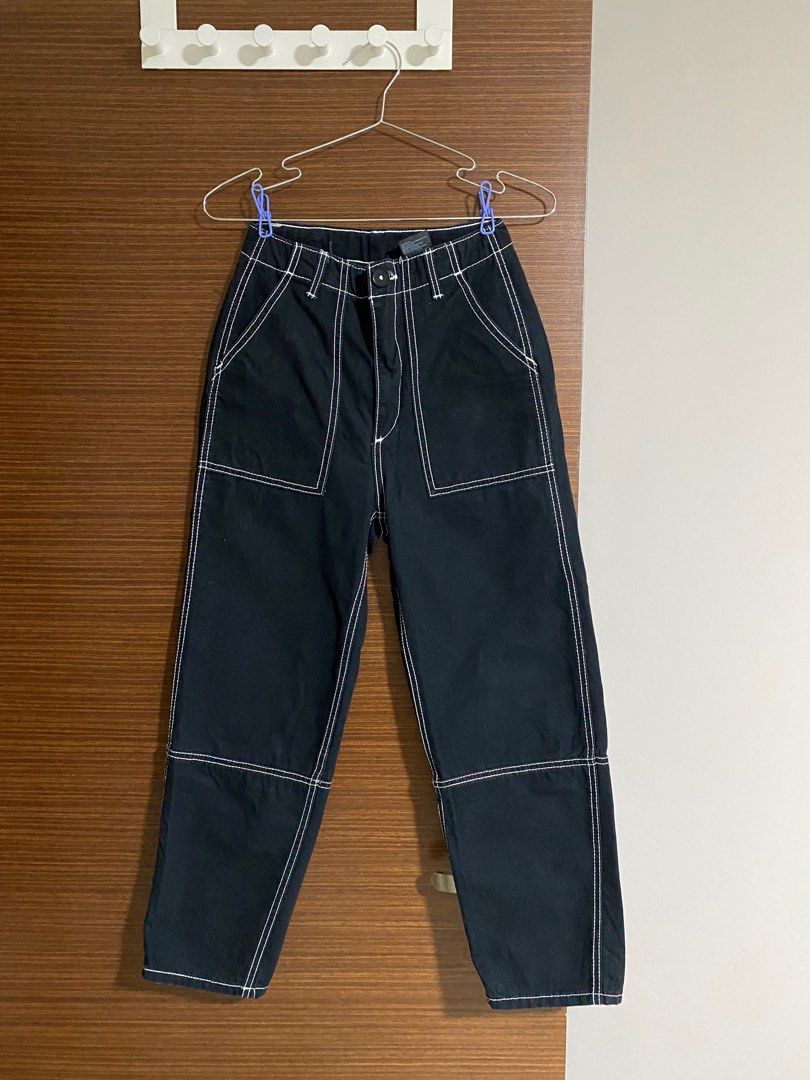 h&m black white stitch contrast high waisted jeans, Women's Fashion,  Bottoms, Jeans & Leggings on Carousell