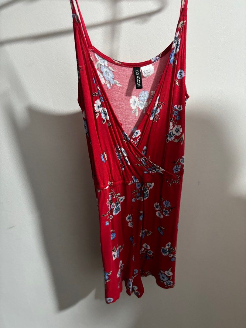 H M red floral romper Women s Fashion Dresses Sets Rompers on Carousell