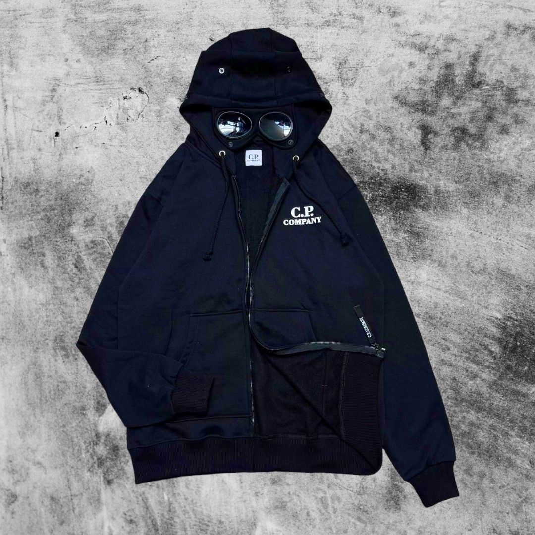 Hoodie Zipper CP Company Goggle Jacket Navy, Fesyen Pria, Pakaian