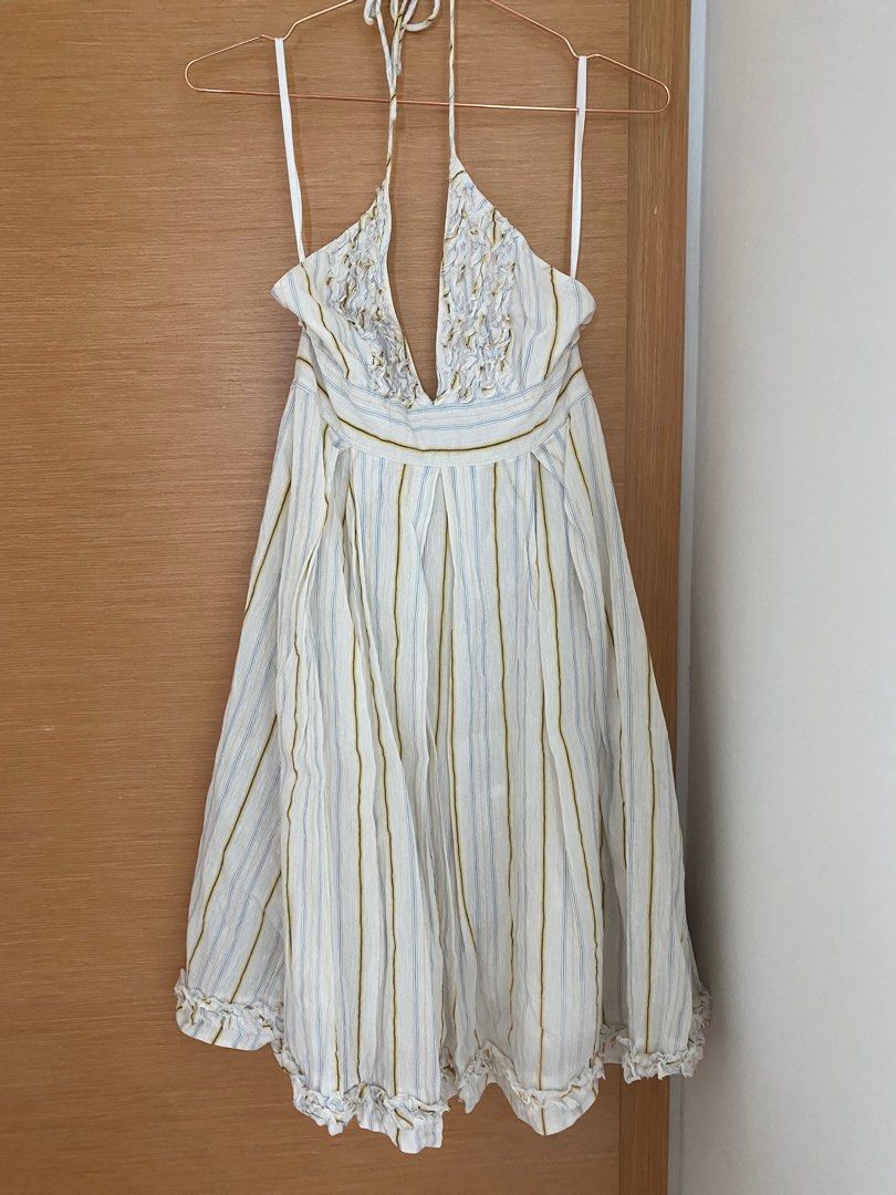 gold dress halter Denim Belted Halter Neck Midi Dress main image 1