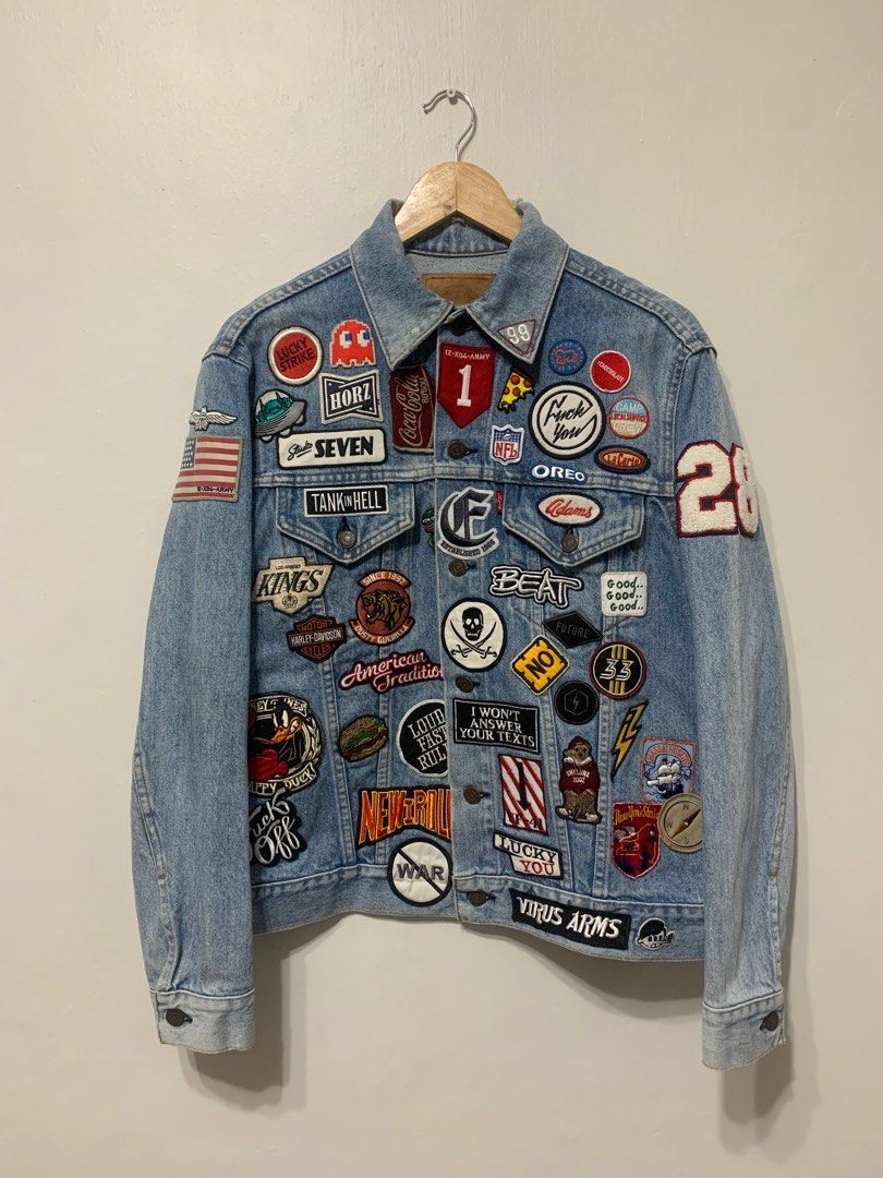Vintage denim jacket with patches hot sale