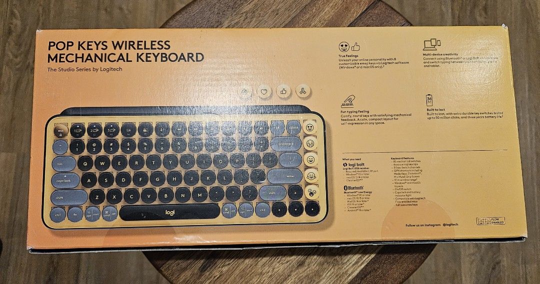Logitech pop keys (Category: Computer Keyboard) located in Santa Rosa. Submitted by acleancloset (Listing ID 1284486819, Image 2). Description: unopened box rfs didn't like the color.