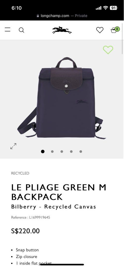 Longchamp Le Pliage Backpack Bilberry 2023 Women s Fashion Bags Wallets Backpacks on Carousell