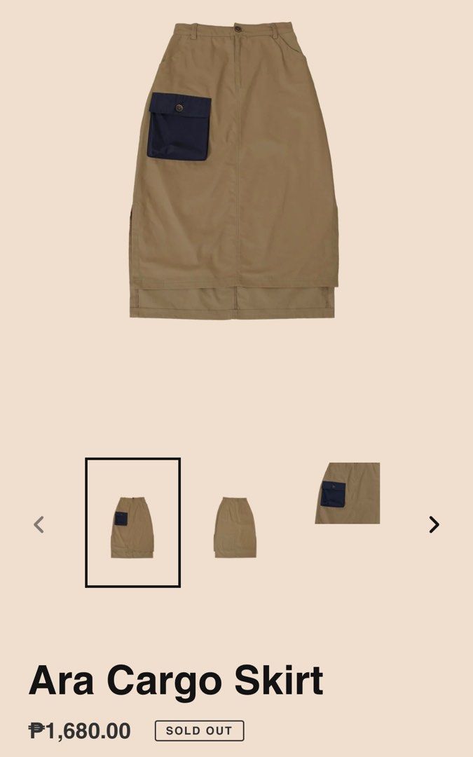 MADE FRIDAY CLOTHING Ara Cargo Skirt (Category: Skirts) located in Quezon City. Submitted by chie_95 (Listing ID 1284349496, Image 2). Description: MADE FRIDAY CLOTHING Ara Cargo Skirt in Khaki Size: L (fits M-L) Original Price: Php 1680 RFS: Not my style.