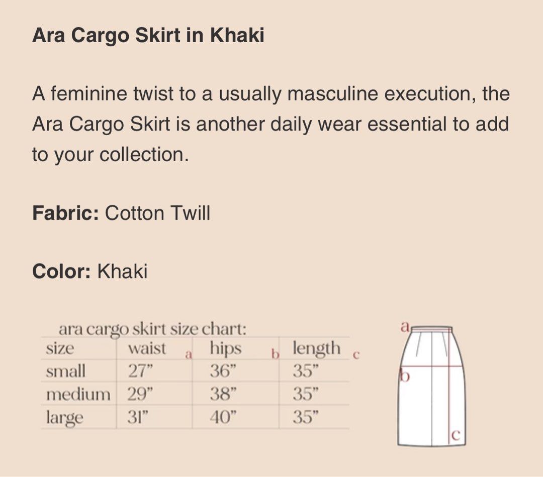 MADE FRIDAY CLOTHING Ara Cargo Skirt (Category: Skirts) located in Quezon City. Submitted by chie_95 (Listing ID 1284349496, Image 3). Description: MADE FRIDAY CLOTHING Ara Cargo Skirt in Khaki Size: L (fits M-L) Original Price: Php 1680 RFS: Not my style.