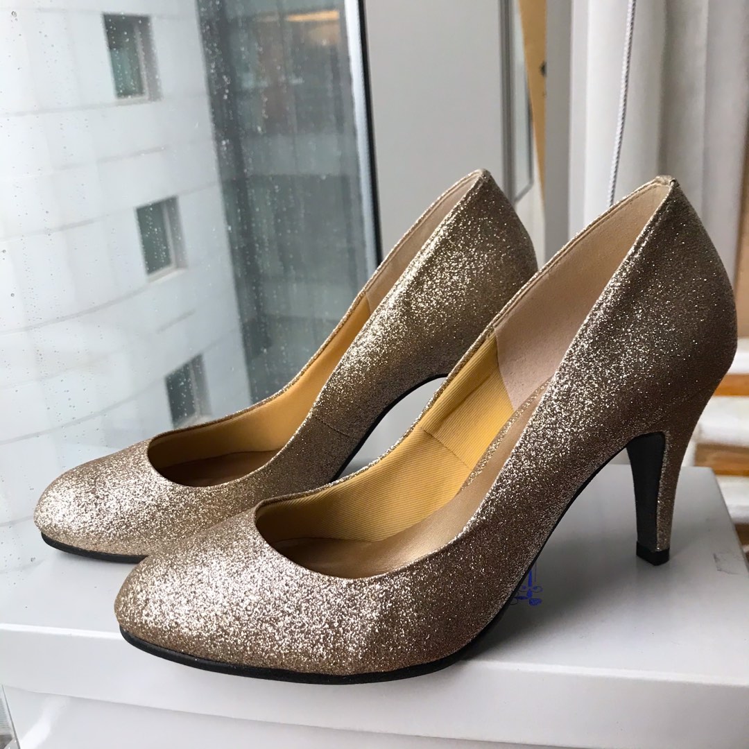 Glitter gold best sale high heels