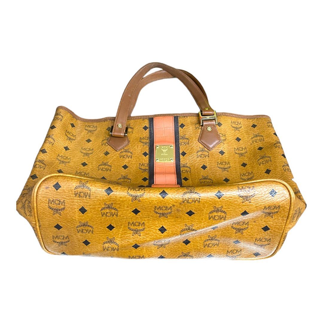 Mcm Tote Bag Cognac Visetos leather Orange stripe Women s
