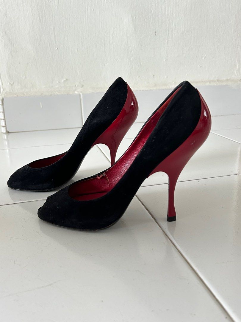 Miu Miu black suede peeptoe with red heel EU38